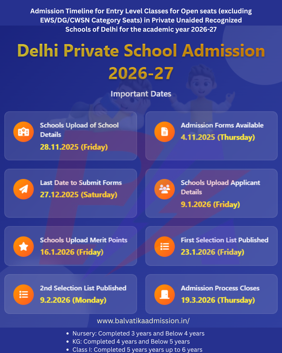 Delhi Private School Open Seat Admission 2026-27 Date