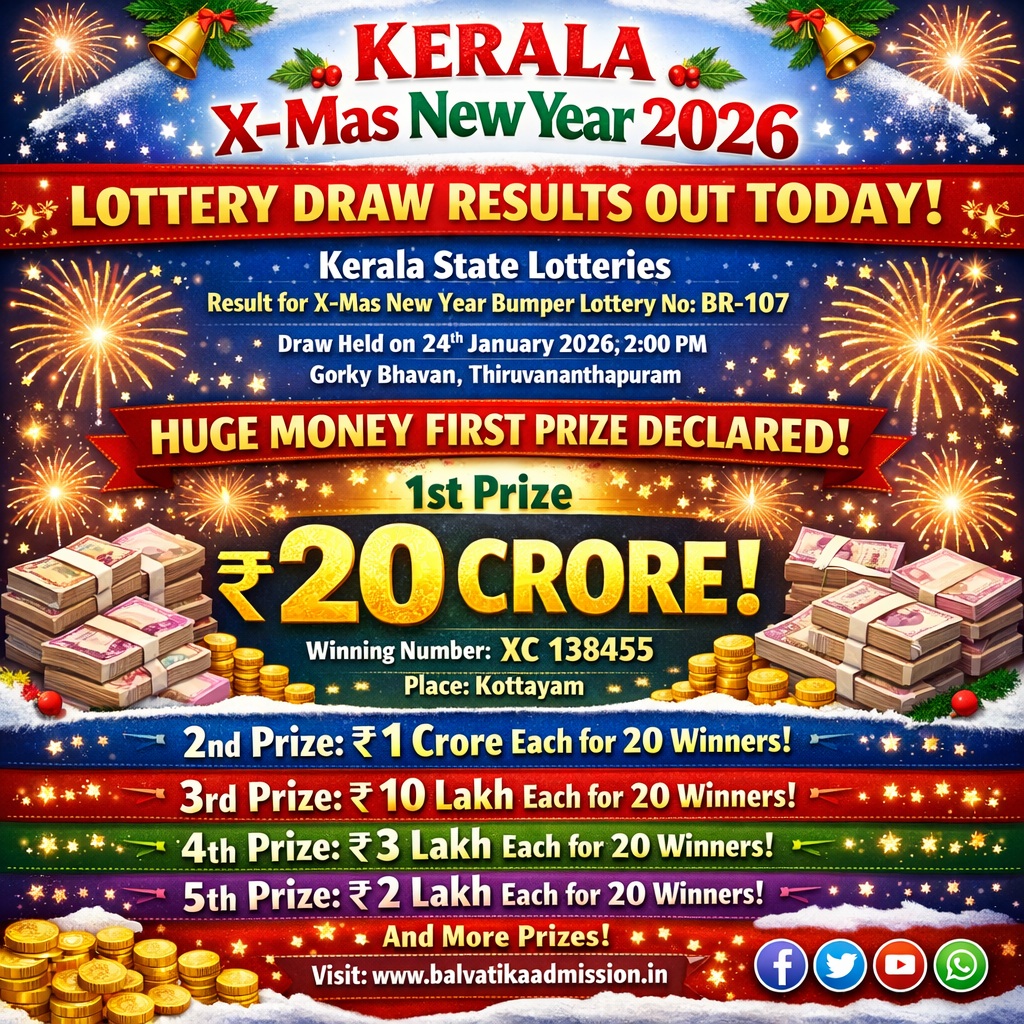 Kerala X-Mas New Year 2026 Lottery Draw Results Out Today