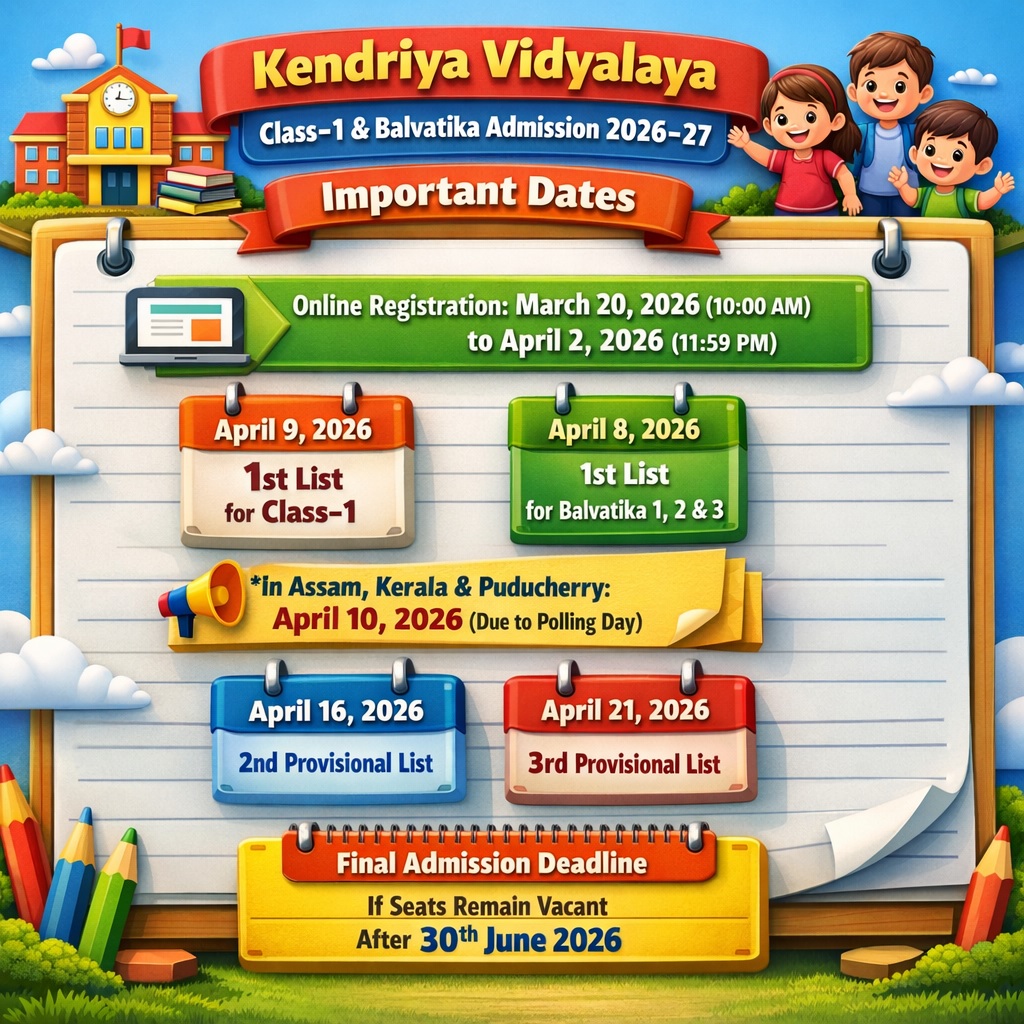 kendriya vidyalaya school admission 2026-27 important dates