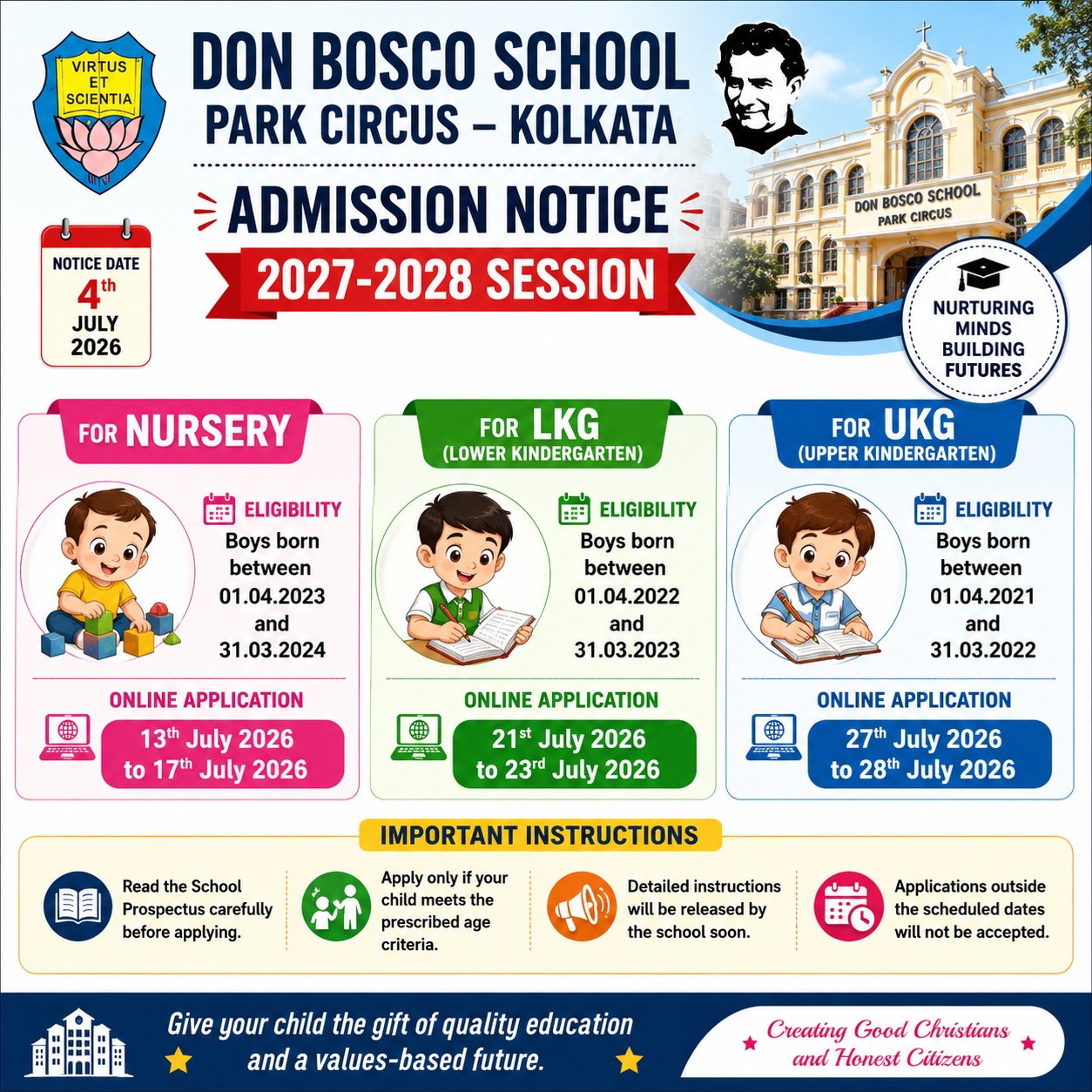 Don Bosco School Park Circus, Kolkata Admission 2027-28