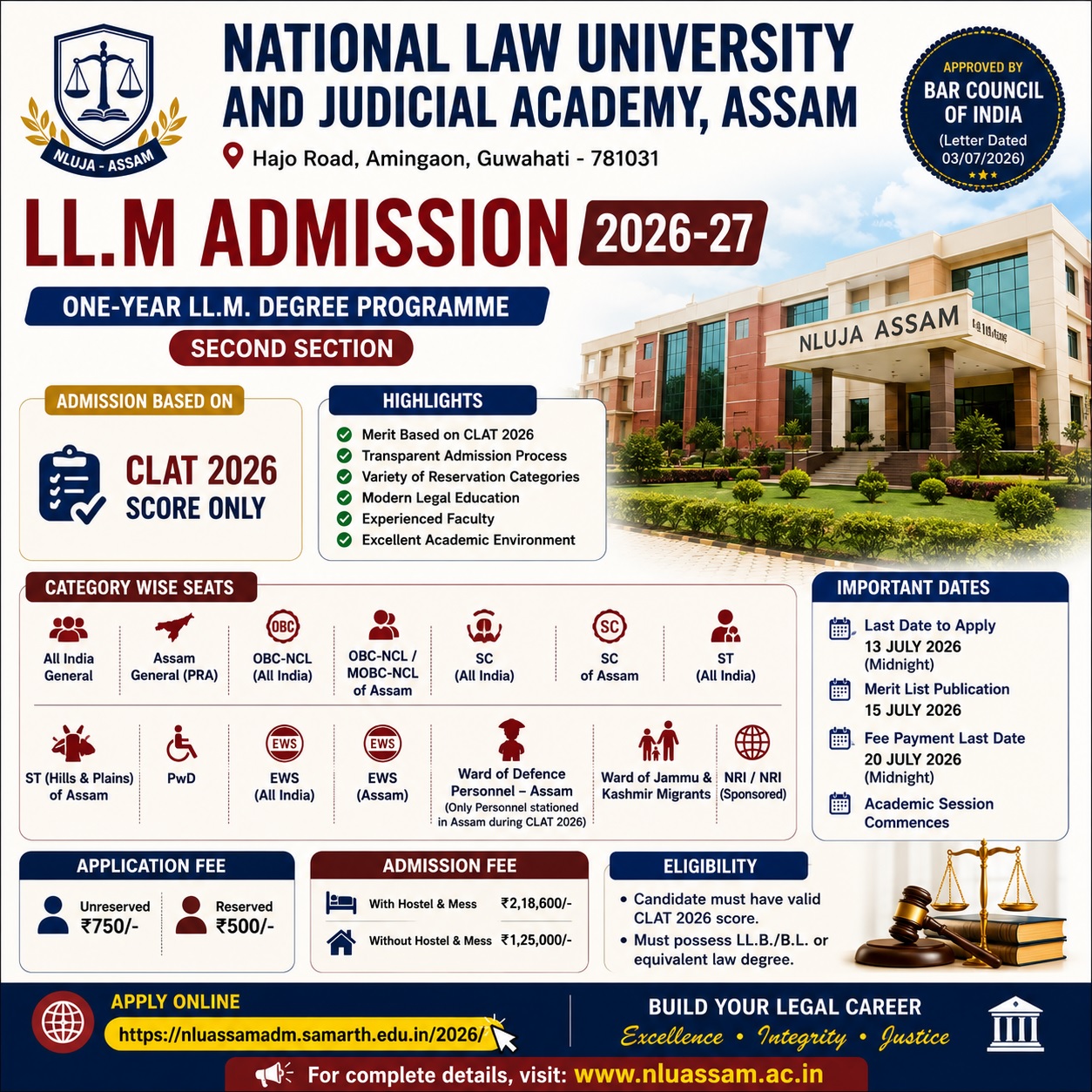 NLU Assam LL.M Admission 2026-27