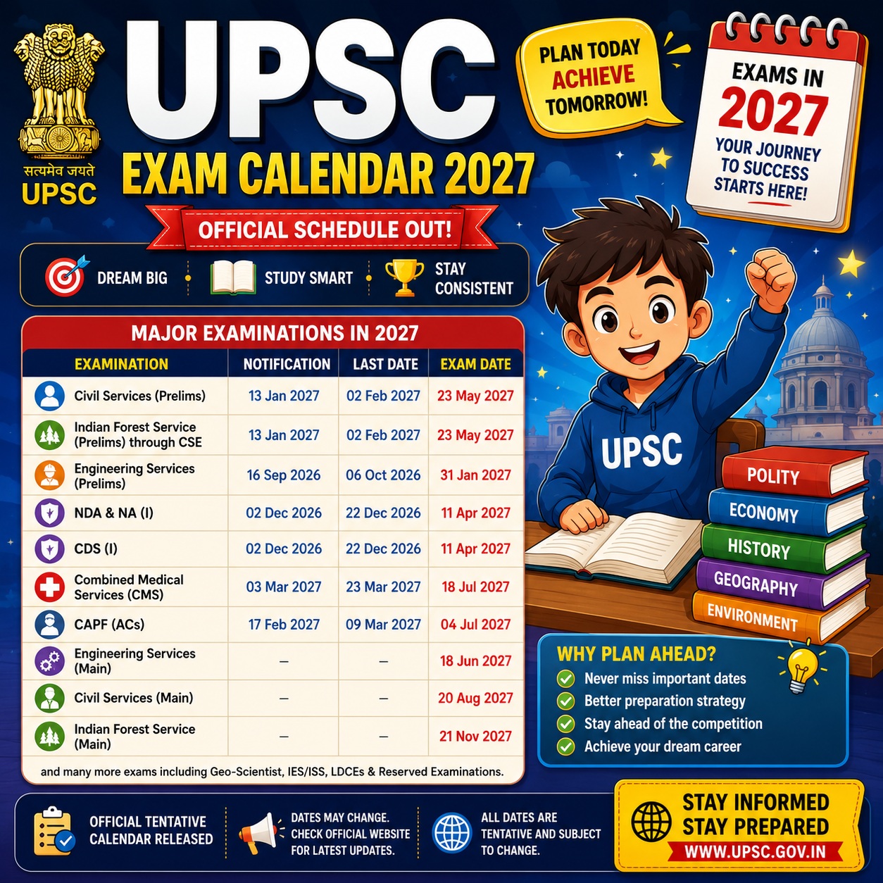 UPSC Examination Calendar 2027